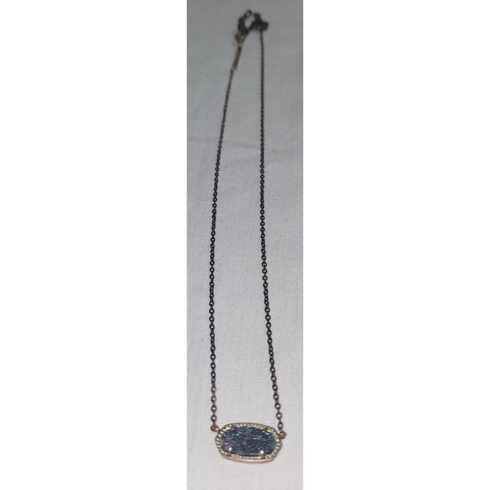 Kendra Scott Elisa Pendant Necklace Iridescent Blue Druzy Rose Gold Tone